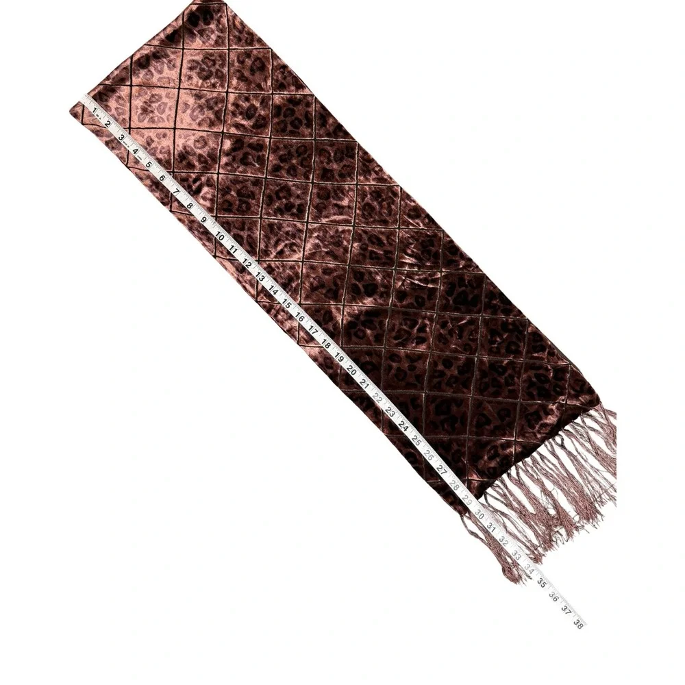 Velvet Burnout Leopard Scarf Brown Fringe Sheer‎ Overlay Wrap